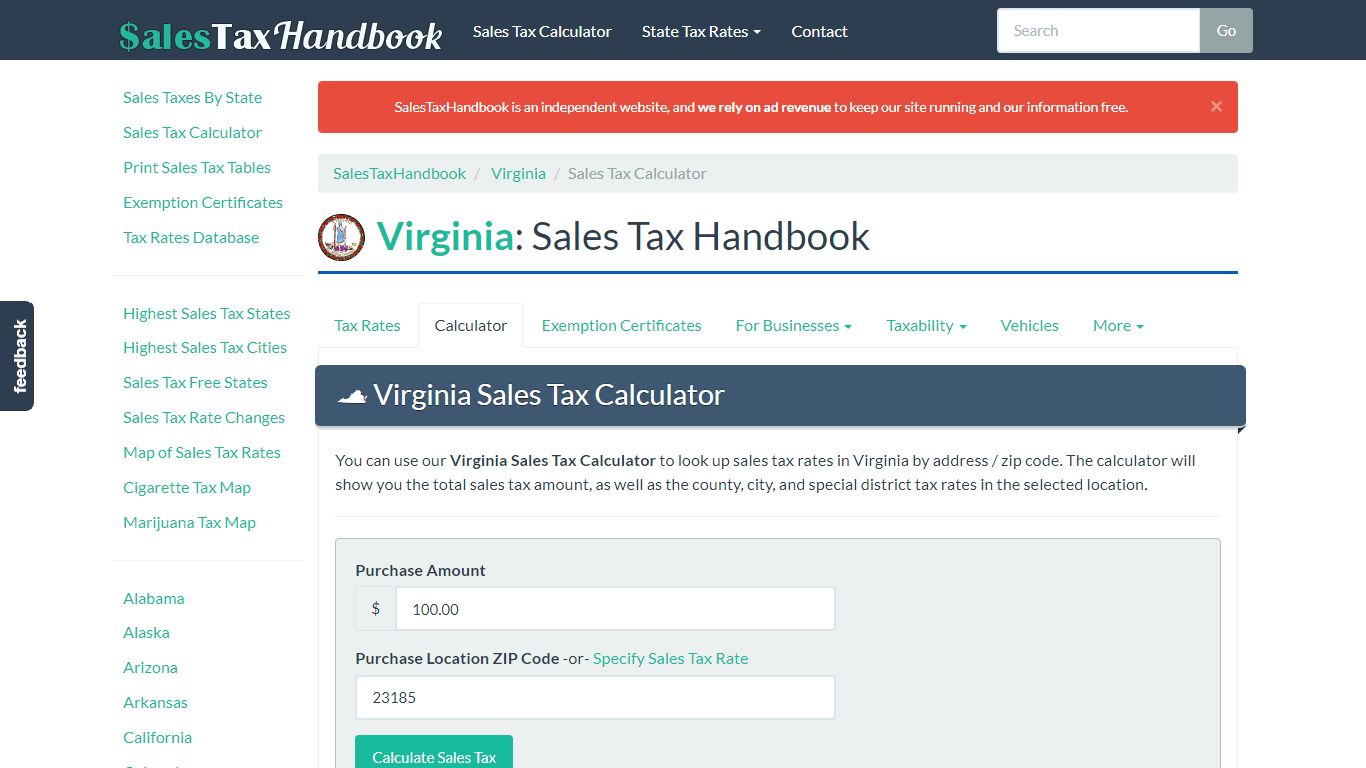 Virginia Sales Tax Calculator - SalesTaxHandbook