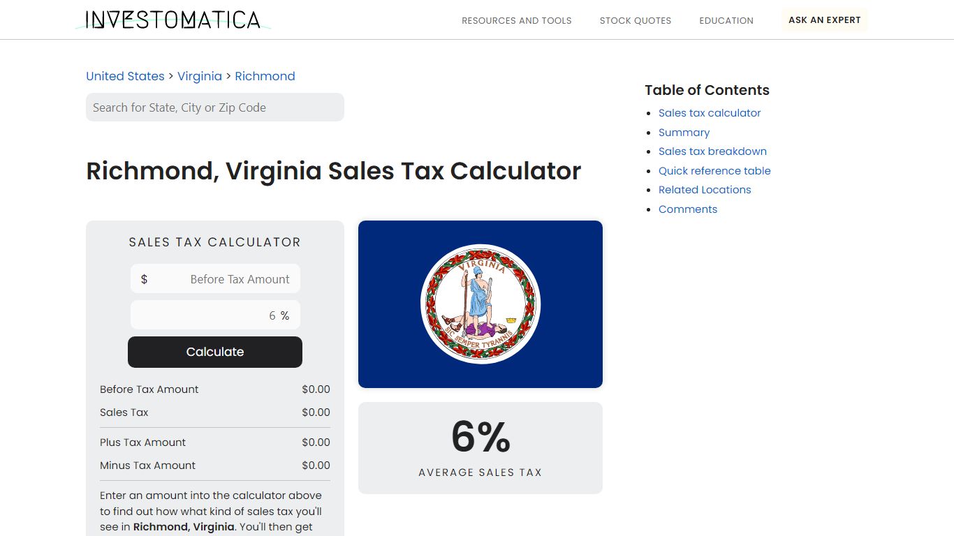 Richmond, Virginia Sales Tax Calculator (2022) - Investomatica