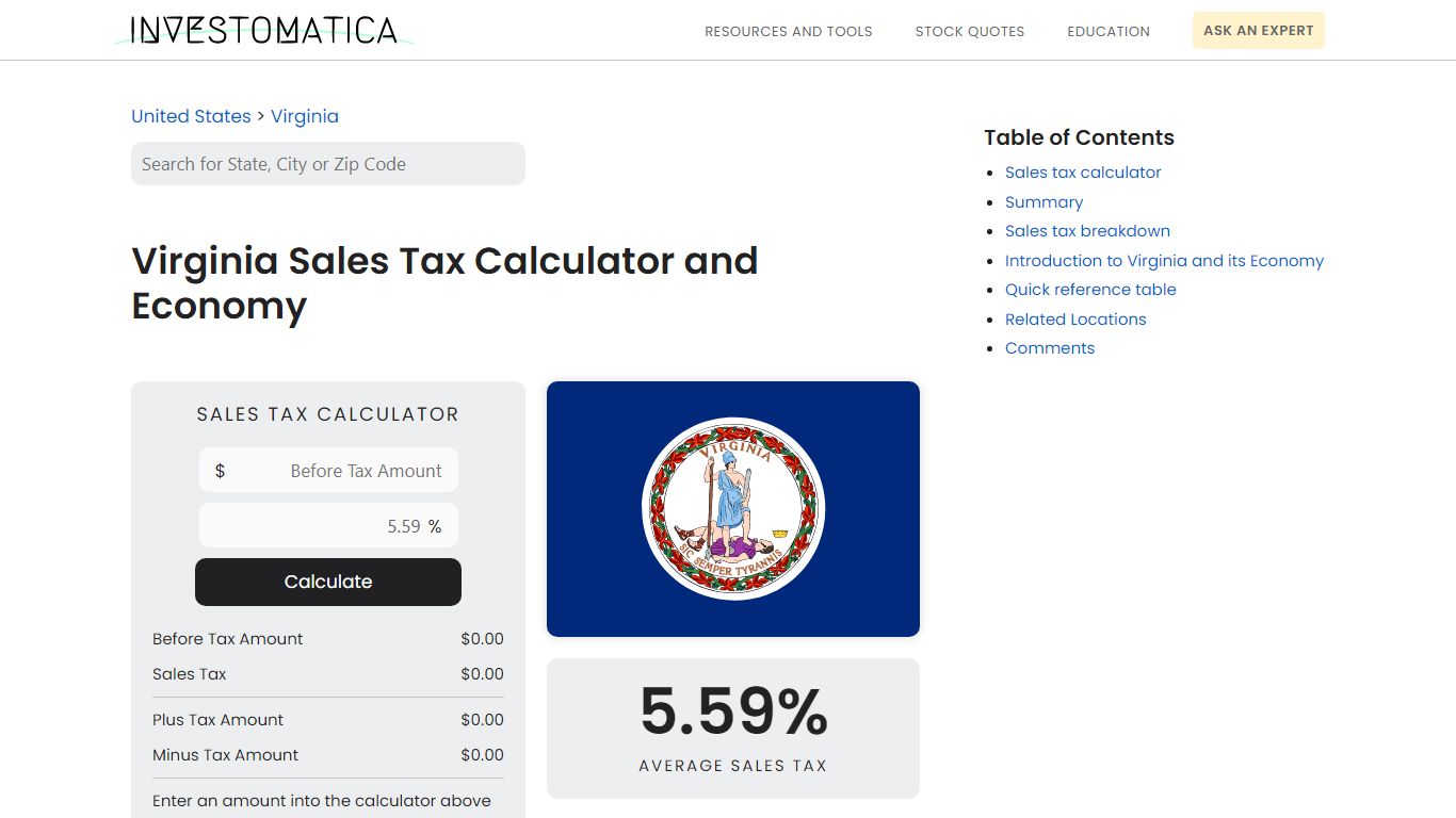 Virginia Sales Tax Calculator and Economy (2022) - Investomatica